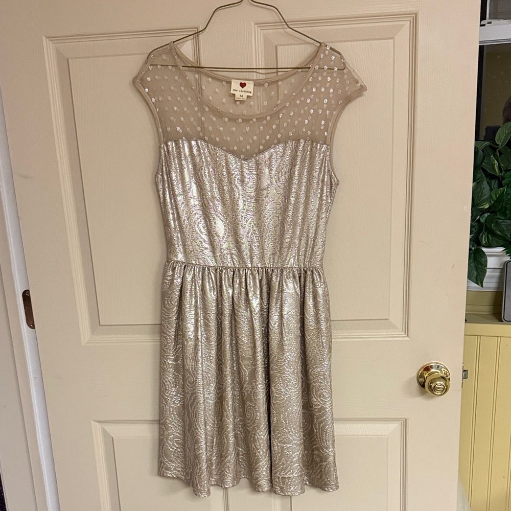 Elegant cocktail evening or party Dress in Shimmering Gold